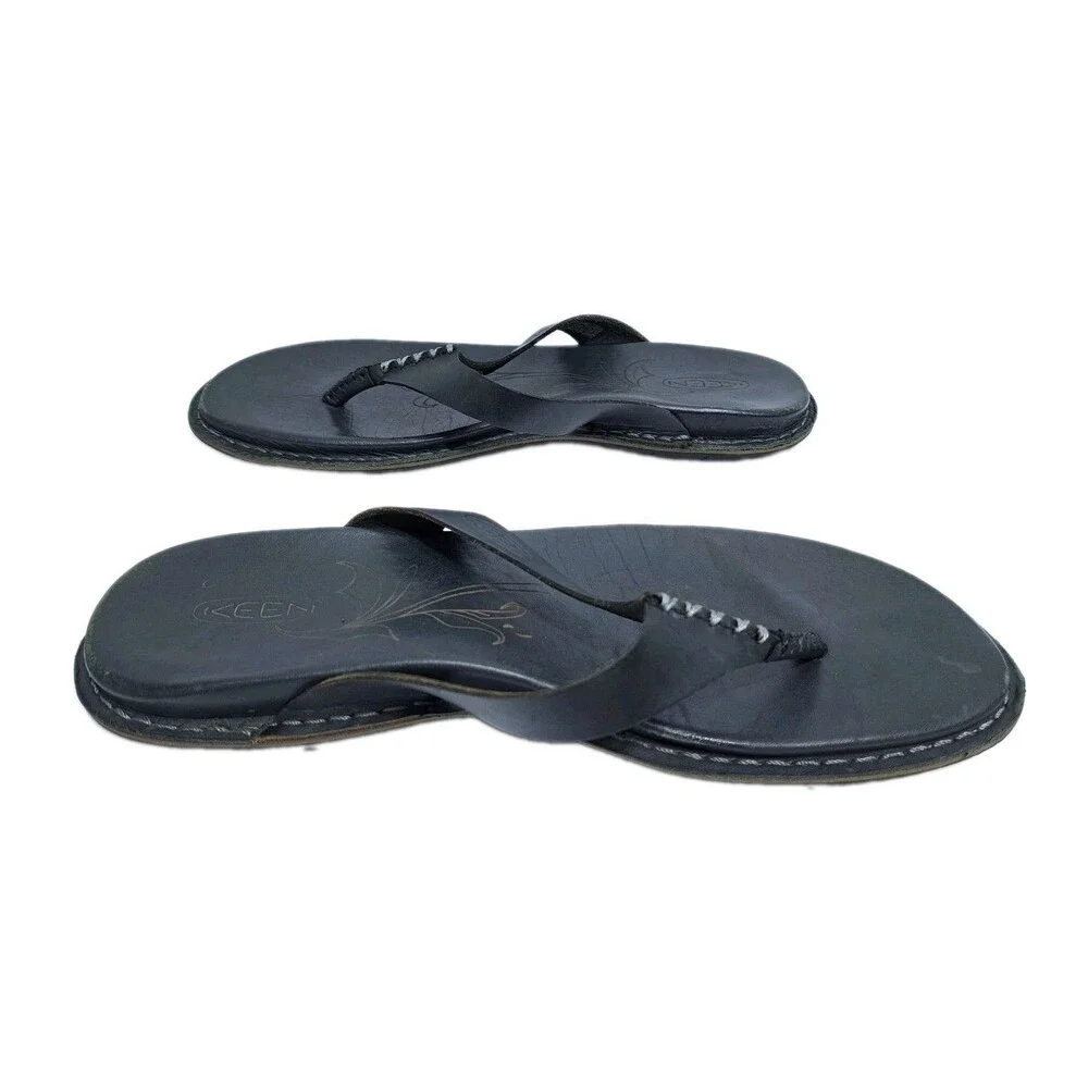 Keen Black Leather Sandals Womens Size 7.5 Beach Pool Flip Flops 1010283